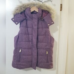 Banana Republic Quilted Puffer Vest with Removable Hood – Purple M